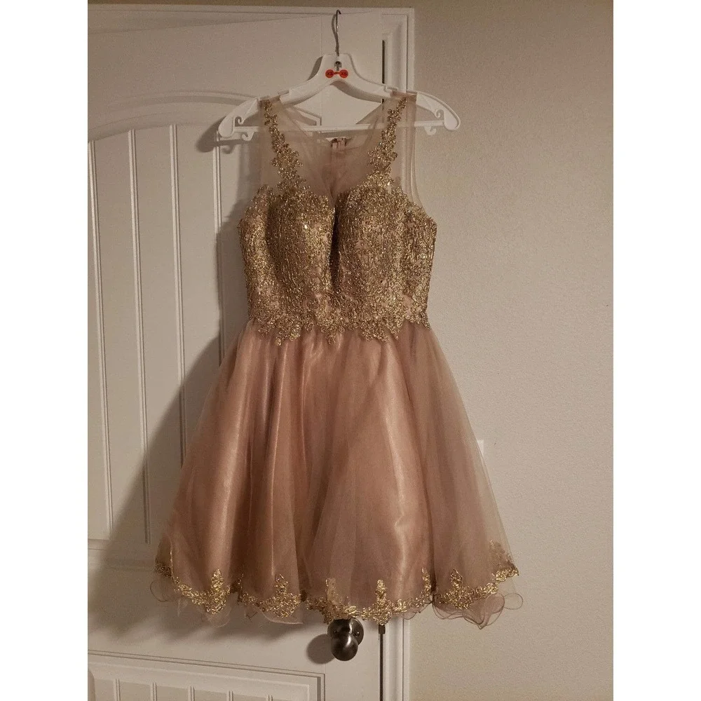 Like New Coral and gold beaded dress size XS - Picture 1 of 10